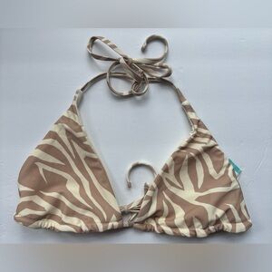 New Sports Illustrated Reversible Triangle Swim Bikini Top Size Large, Beige